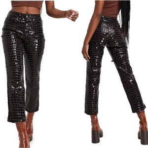 Topshop Faux Croc Cropped Straight Leg Pants